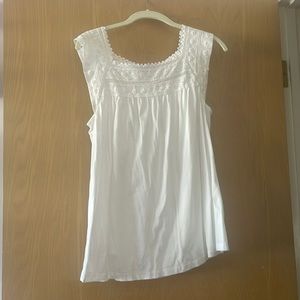 Banana Republic White Cotton Tank with Lace Square Neckline